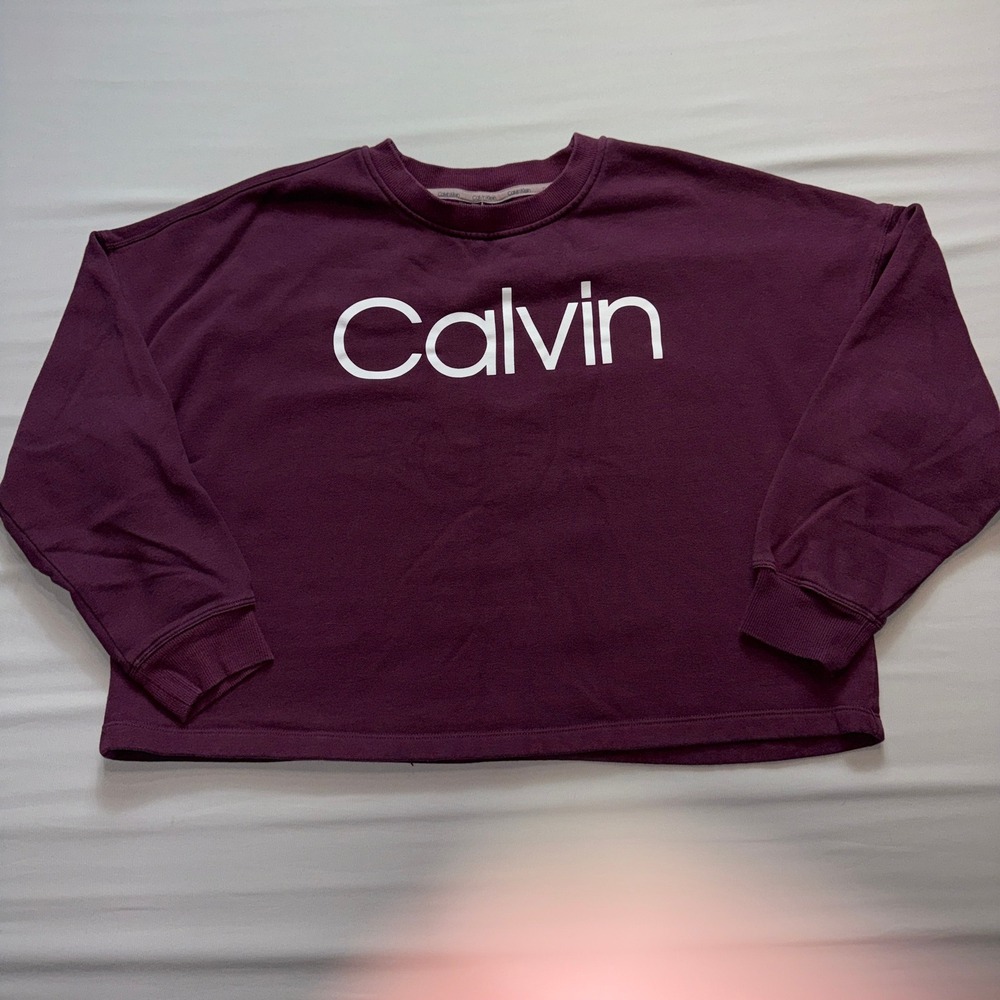 Calvin Klein Womens Logo Sweatshirt Medium Burgundy Plum‎ Oversized Pullover CK